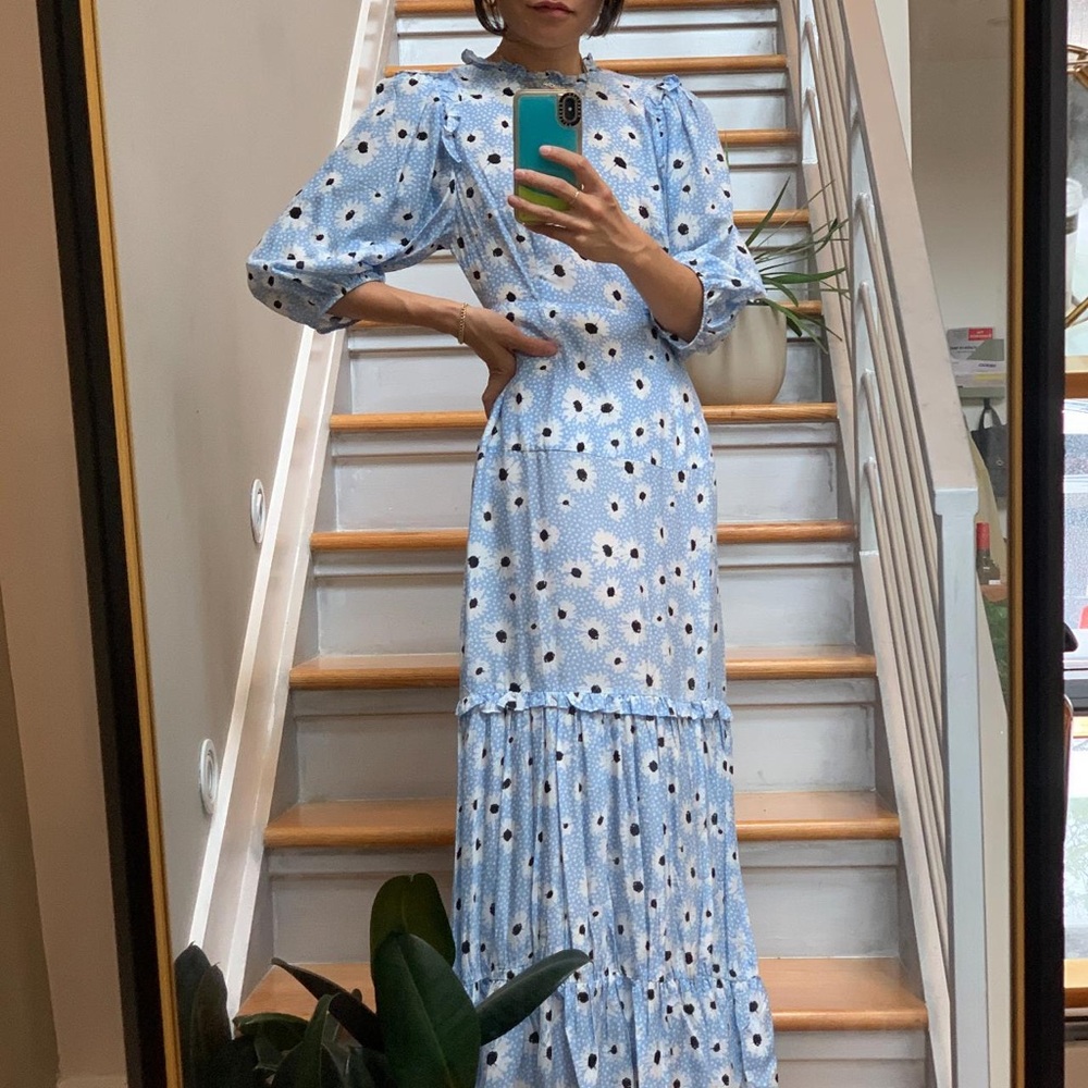 RIXO blue monet dress